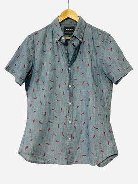 Bonobos Slim Fit Blue Chambray Chili Pepper Short Sleeve Shirt Men's Medium